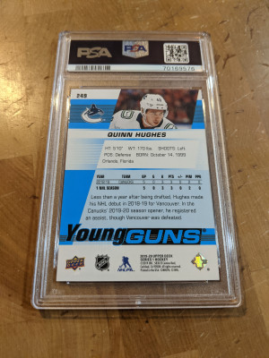 19-20 UD Young Guns Quinn Hughes #249 PSA 10 back