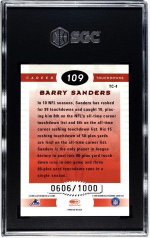 1999 Leaf Rookies and Stars Barry Sanders Touchdown Club #TC-4 /1000 SGC 9 back