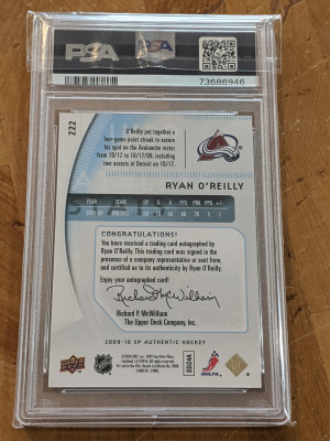2009 SP Future Watch Auto Ryan O'Reilly PSA 10 back