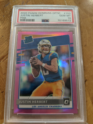 2020 Optic Holo Pink Justin Herbert PSA 10 front