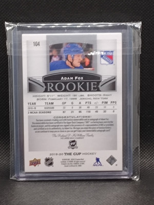 2019-20 The Cup #104 Adam Fox Rookie Patch Auto /249 back