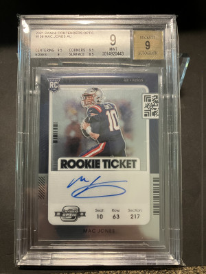 2021 Contenders Optic RC Mac Jones Auto Rookie Card #109 Patriots BGS 9/9 front