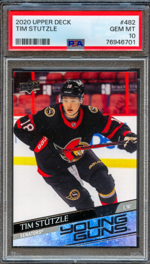 2020 Upper Deck Tim Stutzle Young Guns PSA 10 RC front