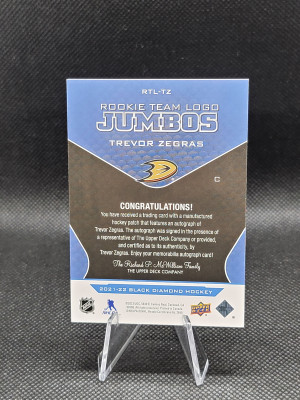 Trevor Zegras 2021-22 Black Diamond Hockey RTL-TZ Rookie Auto Team Logo Jumbo /99 back