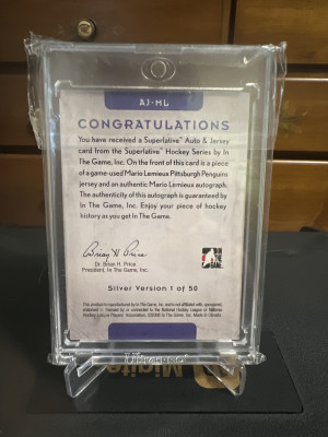 Mario Lemieux In The Game Auto & Jersey Patch Auto /50 back