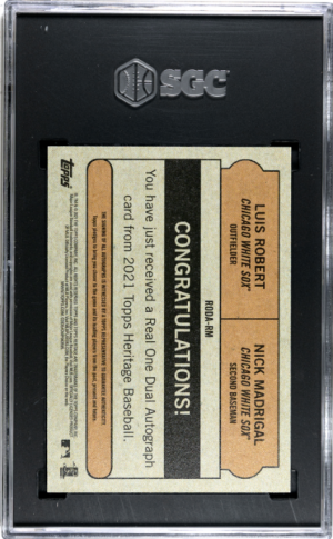 LUIS ROBERT/NICK MADRIGAL 2021 TOPPS HERITAGE DUAL AUTOGRAPH AUTO! 12/25 SGC 10 | Auto 10 back