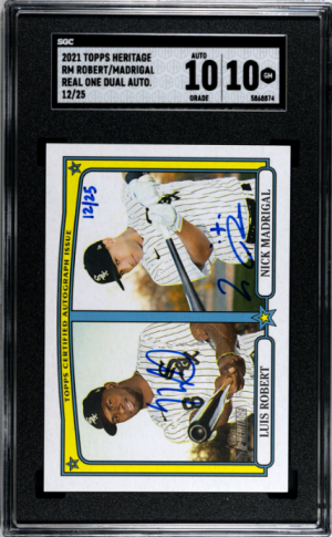 LUIS ROBERT/NICK MADRIGAL 2021 TOPPS HERITAGE DUAL AUTOGRAPH AUTO! 12/25 SGC 10 | Auto 10 front