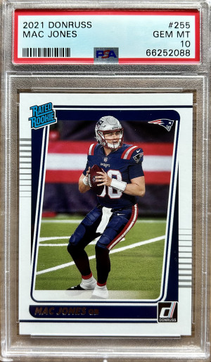 2021 Donruss Mac Jones Rated Rookie PSA 10 front