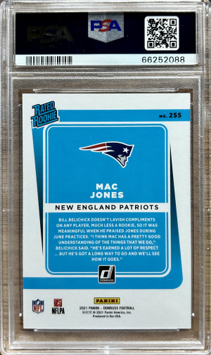 2021 Donruss Mac Jones Rated Rookie PSA 10 back