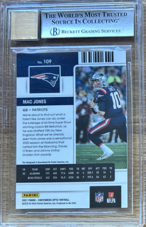 2021 Contenders Optic RC Mac Jones Auto Rookie Card #109 Patriots BGS 9/9 back