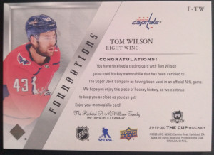 Tom Wilson 2019-20 The Cup Quad Jersey Foundations /49 back