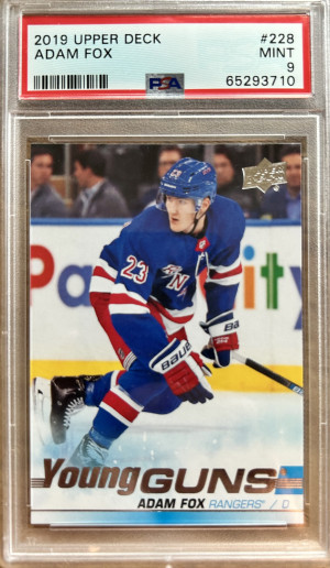 2019 Upper Deck Adam Fox Young Guns Rookie PSA 9 front