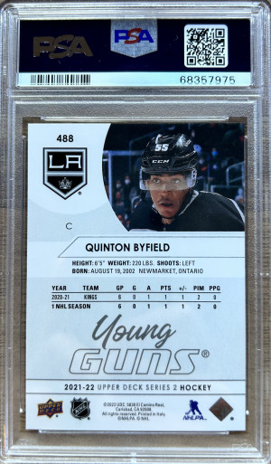 2021-22 Upper Deck Quinton Byfield Young Guns #489 PSA 10 back