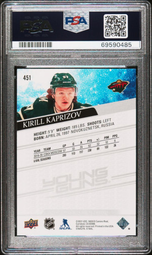 2020-21 Upper Deck Young Guns Kirill Kaprizov #451 PSA 9 back