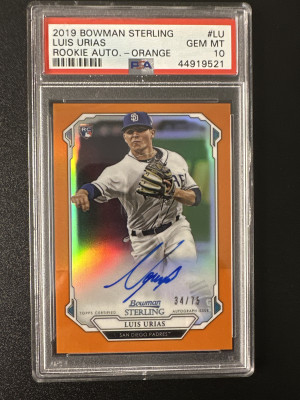 2019 Bowman Sterling Orange Refractor /75 Luis Urias LU Rookie Auto PSA 10 front
