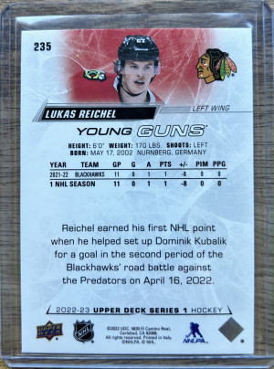 2021 Upper Deck Young Guns Lukas Reichel Rookie back