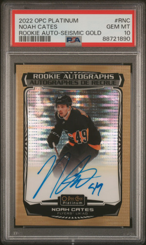 2022 O-Pee-Chee Platinum Rookie Autographs Noah Cates Rookie Auto-Seismic Gold front